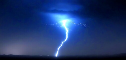 Poster - A dramatic lightning bolt streaks across the night sky, illuminating the dark clouds above