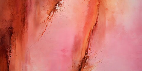 Aufkleber - Abstract painting with warm colors, featuring a vertical line of orange and pink hues, with splatters and drips of paint throughout