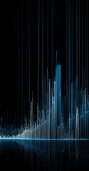 Fototapete - a digital representation of a city skyline, with tall buildings and skyscrapers depicted in a grid-like pattern against a black background. The buildings are in shades of blue