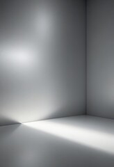 Poster - A minimalist, monochromatic room with a stark white wall and a single, bright light source casting a long shadow on the floor