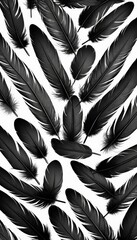 Poster - A black and white image featuring a pattern of overlapping feathers.