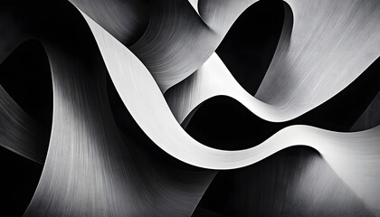 Wall Mural - modern abstract dynamic shapes black and white background with grainy paper texture digital art generative ai