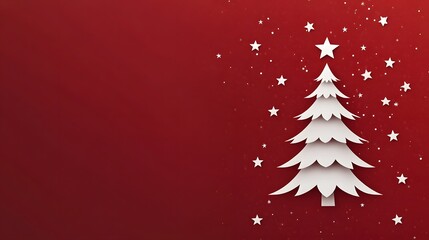 Red holiday background with white tree and star icons in a festive design