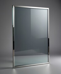 Poster - A rectangular glass panel with a silver frame, set against a gray background
