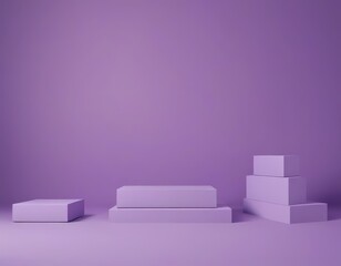 Poster - A minimalist arrangement of three rectangular platforms in varying sizes, set against a solid purple background