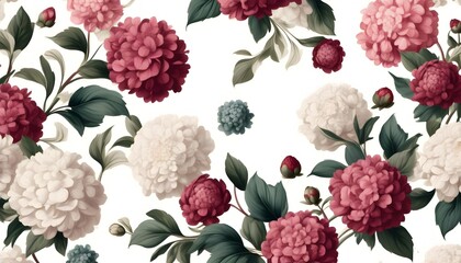 Wall Mural - Beautifully crafted hydrangea illustration showcasing vibrant flowers, intricate leaves, and lifelike plant details