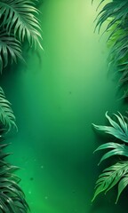 Poster - a vibrant green background with tropical leaves framing the center, creating a lush and tropical atmosphere