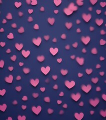 Aufkleber - A dark blue background with pink hearts scattered randomly, creating a bokeh effect