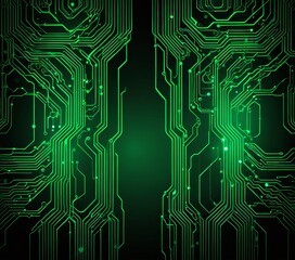 Fototapete - a striking digital circuit board, in a vibrant green color The circuit board is composed of numerous lines and traces, creating a complex network