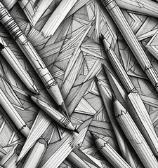 Poster - A black and white collection of pencils arranged in a chaotic, overlapping pattern