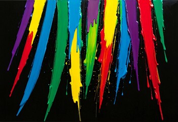Aufkleber - a vibrant abstract painting with vertical lines of paint in various colors, including red, yellow, green, blue, and purple, against a black background