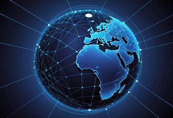 Aufkleber - a digital globe, with a network of interconnected lines and dots representing the global communication and information infrastructure