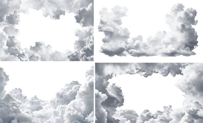 set of fluffy cloud frame borders, cut out