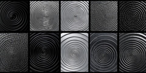 Fototapete - a grid of nine black and white photographs, each featuring a spiral pattern The photographs vary in size and orientation, creating a diverse visual effect