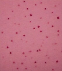 Poster - a close-up view of a pink surface with numerous small red dots scattered across it, creating a textured and speckled appearance.