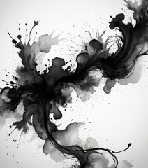 Leinwandbilder - a striking black and white abstract artwork featuring a dynamic, swirling pattern of ink splatters and droplets, creating a sense of movement and energy