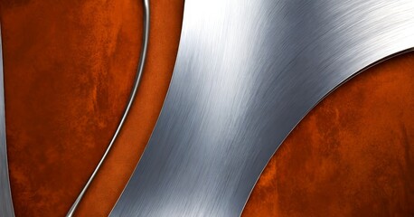 Aufkleber - a close-up view of a metallic surface with a curved, metallic line running through it, set against a textured orange background.