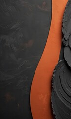 Poster - Abstract composition featuring a dark background with a curved orange line and a black, textured surface on the right