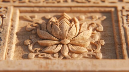 Traditional lotus flower motif in indian temple carving for cultural decor and design