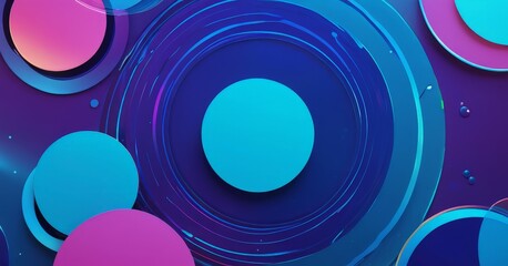 Poster - a vibrant abstract composition of overlapping circles in various shades of blue, pink, and purple, creating a dynamic and visually striking pattern