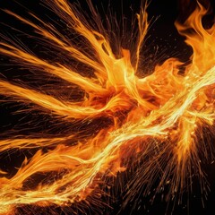 Aufkleber - The captures a dynamic scene fire, with flames radiating outwards in a striking pattern against a dark background