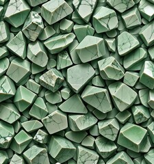 Poster - a close-up view collection of irregularly shaped, green-colored stones or crystals, possibly composed mineral called quartz, arranged in a pattern
