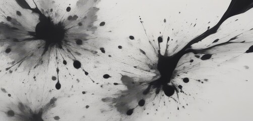 Poster - a black and white abstract artwork featuring splashes of ink or paint on a white background