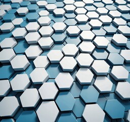 Poster - A 3D of a repeating pattern of white hexagonal shapes on a blue background.