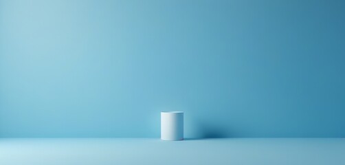 Poster - A white cylindrical object stands alone in a minimalist room with a light blue wall