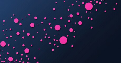Leinwandbilder - a dark blue background with scattered pink circles of varying sizes, creating a dynamic and abstract visual effect