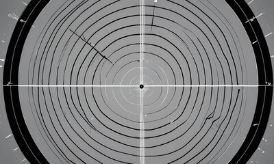 Poster - A black and white crosshair with concentric circles, suggesting a target or aiming device