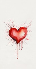 Poster - A watercolor painting red heart with dripping paint, set against a white background