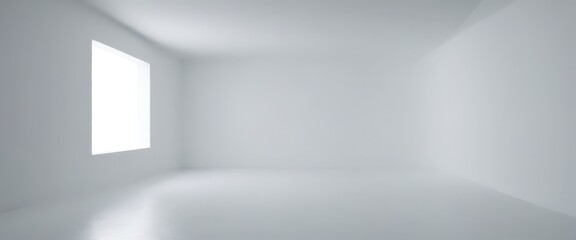 Aufkleber - A minimalist, white-themed room with a large window on the left wall, creating a sense of spaciousness and tranquility