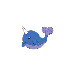 Vector illustration of cartoon narwhal isolated on white background