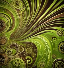 Leinwandbilder - a vibrant abstract pattern with swirling lines and shapes in shades of green and brown, creating a dynamic and visually striking composition