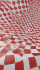 Poster - a blurred, abstract pattern of red and white squares, resembling a checkered or wave-like design