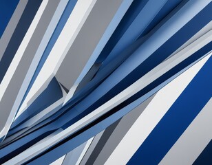 Poster - a complex arrangement of intersecting diagonal lines in shades of blue, gray, and white, creating a visually striking abstract pattern