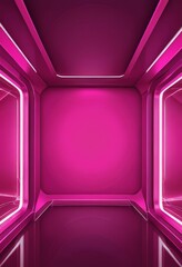 Aufkleber - A futuristic, three-dimensional room with a pink and purple color scheme, featuring a reflective floor and a minimalist design