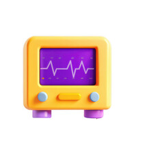 Poster - This playful toy heart monitor features a vibrant yellow casing and a purple display with an ECG line, designed for children's imaginative play.