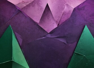 Poster - a vibrant abstract composition of overlapping geometric shapes in shades of purple and green, creating a dynamic and visually striking pattern