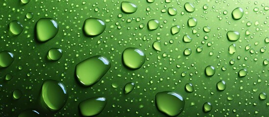 Wall Mural - Water Droplets on Green Surface