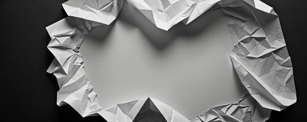 Poster - A black and white image of crumpled white paper forming a heart shape against a dark background.