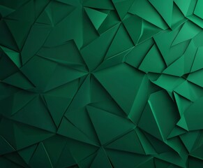 Poster - a 3D of a green geometric pattern composed of numerous triangular shapes, creating a visually striking and abstract design.