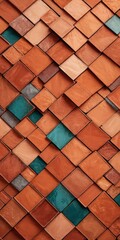 Leinwandbilder - a close-up view wall composed of square tiles in various shades of orange and green, arranged in a diagonal pattern