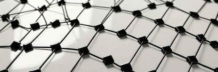 Aufkleber - A close-up view black and white wire mesh pattern, composed of numerous small square links connected by thin, straight lines