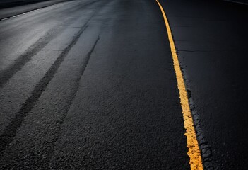 Poster - A long, straight, empty road stretches out into the distance, with a yellow line running down the center, creating a sense of depth and perspective