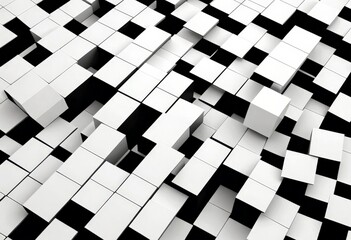 Aufkleber - a complex arrangement of white cubes, each varying in size and orientation, creating a visually striking and abstract pattern The cubes are densely