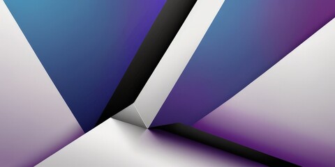 Poster - a geometric abstract composition with intersecting lines and triangles in various shades of blue, purple, and white