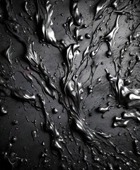 Fototapete - a close-up view dark, glossy surface with a textured, abstract pattern of dark, glossy droplets or liquid