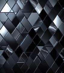 Poster - a close-up view black and white marble-like surface composed of numerous square tiles arranged in a diagonal pattern